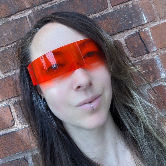 Red Futuristic Wrap Around Cyclops Festival Unisex Sunglasses Cyber Superhero - Picture 5 of 10